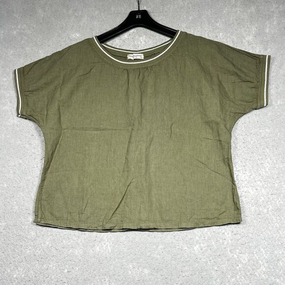 Terzo Millennio Blouse Womens Small Green Short Sleeve Linen Minimalist - Picture 1 of 9